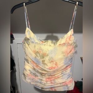 Edit by nine Yellow Floral Cowl Neck Spaghetti Strap Top